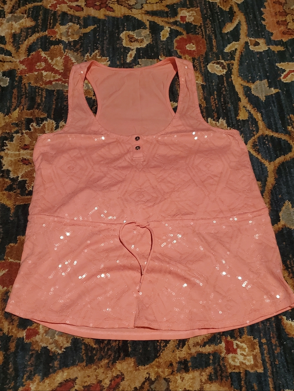 A|X Armani Exchange Coral Pink Sequin Button-Front Tank Top